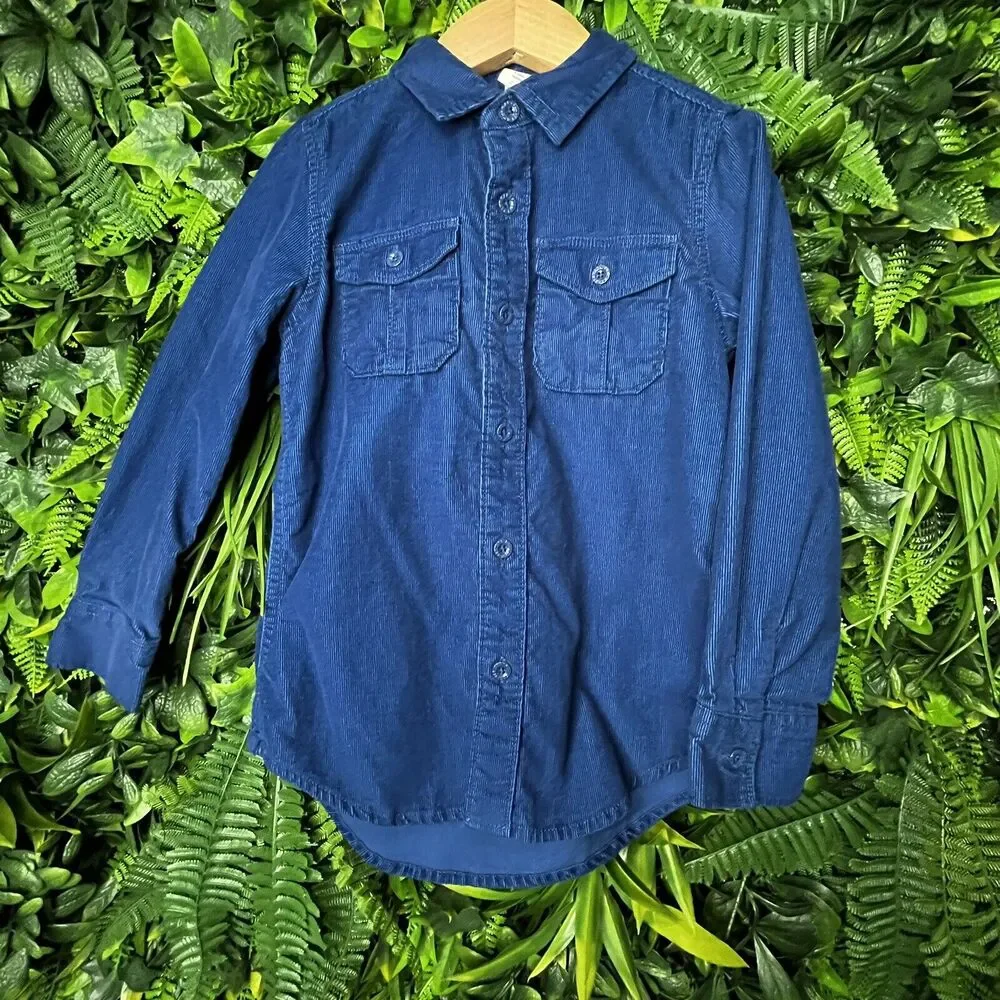 BABY GAP Boys Shirt Size 5‎ Years Blue Button Long Sleeve Corduroy Design 0858